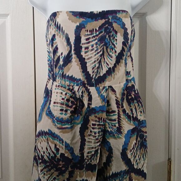 Banana Republic multicolor strapless silk blend pocket dress Sz 6 EUC - Picture 3 of 7